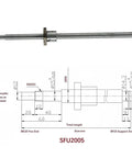 Badass Precision 20mm CNC Ballscrew Kit With SFU2005 Anti Backlash Lead 92 Inch Long Threaded Rod showing technical dimensions and specs.