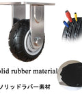 Built Tough 4 Inch Heavy Duty Rubber Casters Set Two Locking Swivel Wheels Plus Two Fixed Rollers showing solid rubber wheel design.