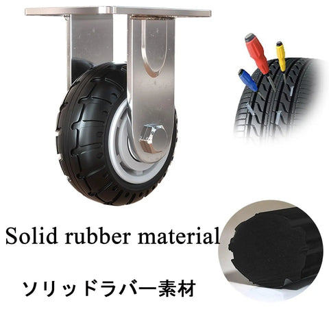 Built Tough 4 Inch Heavy Duty Rubber Casters Set Two Locking Swivel Wheels Plus Two Fixed Rollers showing solid rubber wheel design.