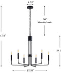 Matte Black Farmhouse Chandelier With Six Lights Modern Industrial Candle Pendant dimensions and design overview