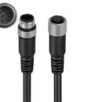 Rugged M12 8 Pin A Code Straight Male To Female Extension Cable IP67 Waterproof Metal Shell Full Shielding Industrial Sensor Wire 164 Foot, with durable black housing.