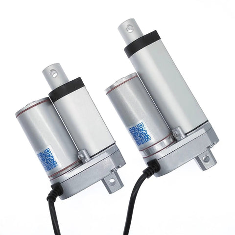 Hardcore Heavy Duty Linear Actuator Motor 12V 24V DC shown from front with two motors, rugged aluminum casing, for garage automation.