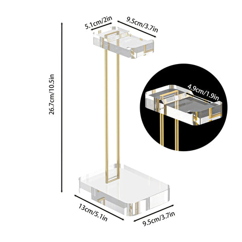 Crystal Clear Acrylic Headphone Stand With Gold Hardware Dope Look Ultra Sturdy Desk Earphone Holder dimensions diagram
