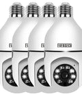 Four Wireless Light Bulb Security Cameras With E27 Socket, 1080P HD PTZ IP CCTV, Motion Auto Tracking, Night Vision, Two Way Audio