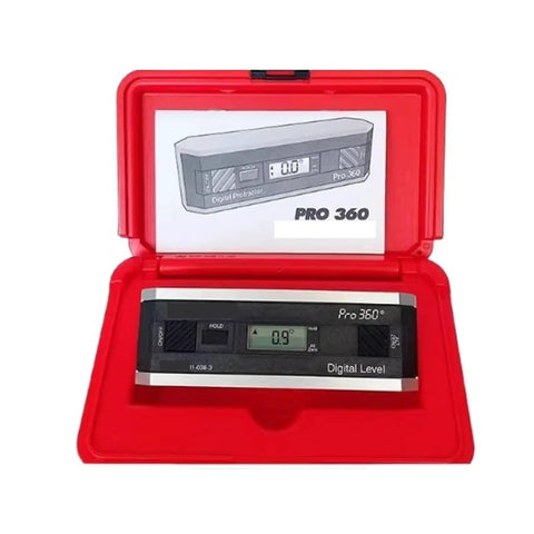 Beater Proof Digital Spirit Level With Spot On Bubble Alignment For Rough Job Sites And Weekend Yard Work That Demand Hardcore Reliability And Clean Angle Readings Without Any Headaches in red case.