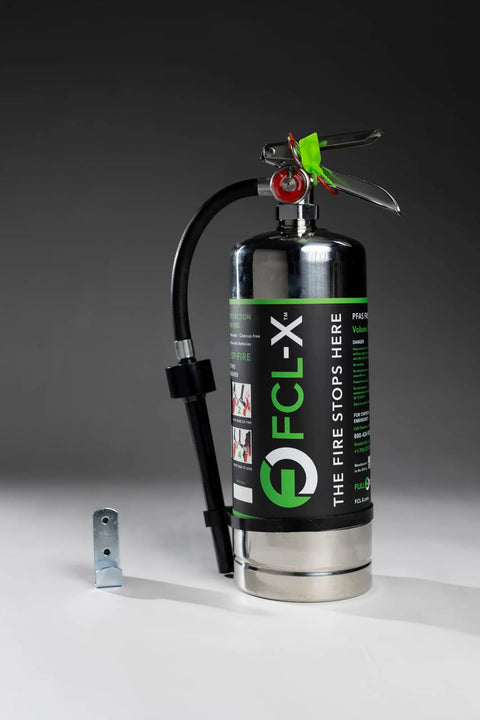 Handle Runaway Lithium Blazes With Ease Using This Heavy Duty Extinguisher, metallic finish, hose attached, fire suppression tool.