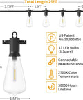 Close-up of 100 Ft Outdoor String Lights With 52 Shatterproof Bulbs IP65 Waterproof Dimmable Patio Lighting details and dimensions.