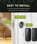 5 In 1 Smart Lock With Built In Camera And Doorbell, Keyless Entry Deadbolt installation dimensions, showing size specifications and easy installation guide.