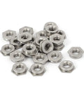 Garage Grade 304 Stainless Steel Self Clinching Flush Nut M4 Hex Head Hardware Bundle 25 Count on white background.