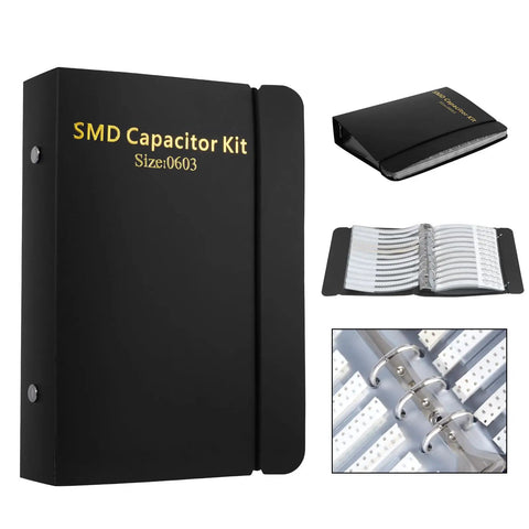 SMD 0603 Capacitor Kit Serving A Badass 2250 Piece Ceramic Chip Assortment with organizational binder and tag details.