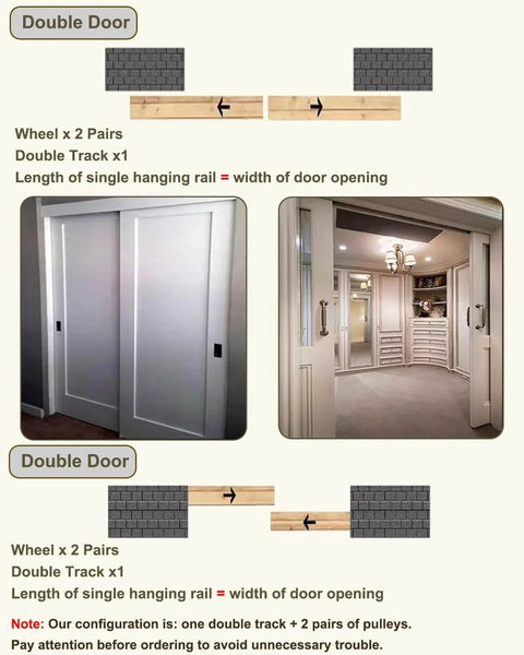 Smooth Glide Sliding Barn Door Hardware Kit For 2 Bypass Doors Adjustable 89 Inch Double Pocket Track in modern room setup.