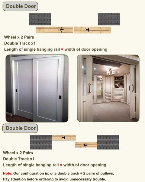Heavy Duty Sliding Door Hardware Kit Rock Solid Build And Smooth Rollers Supporting Up To 450 Pounds Adjustable Top Mount Barn Track System 1000 To 4000 Mm Wide Champagne Finish No Sweat Setup For Closets showing double door setup.