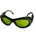 Next Level IPL Laser Protection Glasses And OD5 Plus Safety Goggles With UV400 Shielding shown at an angle with green lenses.