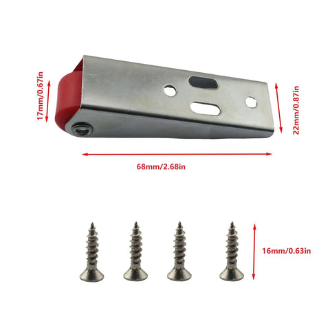 4 Pack Smooth As Butter Sliding Door Rollers, No Sweat Wall Mounted Track Pulleys for Heavy Furniture and Cabinet Doors with screws visible.
