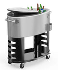 70-Quart Rolling Patio Cooler With Wheels Insulated Ice Chest For Outdoor Barbecues Pool Parties Camping And Beach Trips With Bottom Storage Tray And Bottle Opener Gray
