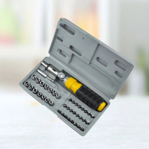 Badass 41-Piece Mini Socket Wrench Set in Hardened Vanadium Steel with Reversible Ratchet and Non-Slip Grip Perfect for Auto Repair and Mechanic Jobs Portable Design You Can Take Anywhere displayed in a gray case.