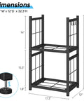 Two Tier Indoor And Outdoor Firewood Rack Portable Heavy Duty Easy To Assemble With Four Hooks in sleek black finish