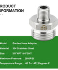 Five Pack 304 Stainless Steel Garden Hose Adapters Three Quarter Inch GHT Male To Three Eighth Inch NPT Male With Washers