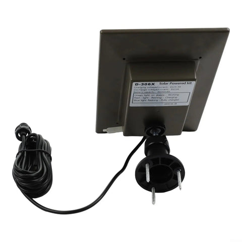 High Performance Heckin Durable Solar Panel For Trail Cameras With Integrated Power Bank, 3W 5V Monocrystalline Tech, IP66 Waterproof Housing, Type C Connection, No Fuss Setup For Wildlife Gear mounted on a bracket, with charging cable.