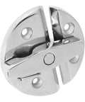 Top Shelf Round Turn Button Twist Catch Latch For Rock Solid Marine Grade 316 Stainless Steel Boat Yacht Rv Cabinet Storage Hardware With Dang Good Slick Mirror Finish close-up view of shiny twist latch