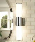 Two Light Vanity Lights With Milk Glass Shade In Chrome Finish Up And Down Wall Sconces for bathroom mirror lighting on a tiled wall