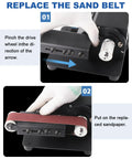 Instructions to replace sand belt on Mini Belt Sander Knife Sharpener With Variable Speed Electric Power Belt Grinder.