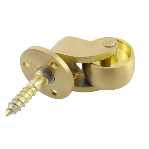 Premium One Inch Antique Brass Caster Wheels Rolling Tight With Rock Solid 360 Degree Swivel Motion And Reliable M6 Stem Hardware For Furniture Upgrades Or Utility Cart Mods A Straight Ahead Four Pack Bundle - close-up view of swivel caster with screw attachment in antique brass.