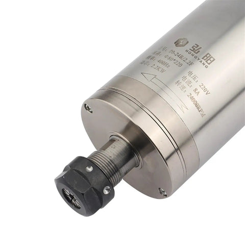 Close-up of Beefy 24000Prm 400Hz 2.2kW ER20 Water Cooled Milling Motor For Engraving And Woodworking 220V And 380V Inverter Controlled