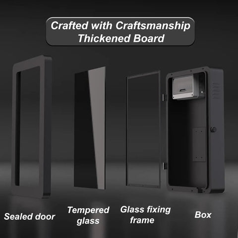 Heavy Duty Hella Weatherproof Lockable EV Charger Pedestal Enclosure Box components: sealed door, tempered glass, and frame.