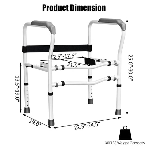 Rock Solid Free Standing Toilet Safety Rail With Quick Adjust Height And Width Settings Secure Bathroom Handrail For Aging Adults 300 Pound Load Capacity dimensions for adjustable height and width.