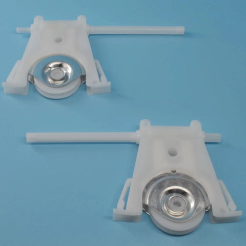 Direct Bottom Roller Replacement For Andersen Sliding Patio Doors Hassle Free Insect Screen Repair Kit showing two white nylon rollers.