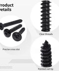 Black Self Tapping Wood Screws Kit With 420 Pieces Zinc Coated Carbon Steel Phillips Flat Head Assorted Sizes