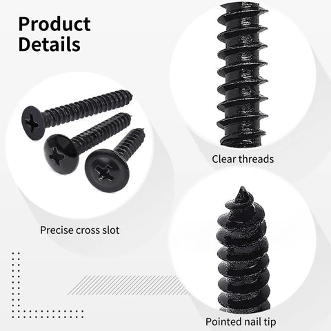 Black Self Tapping Wood Screws Kit With 420 Pieces Zinc Coated Carbon Steel Phillips Flat Head Assorted Sizes