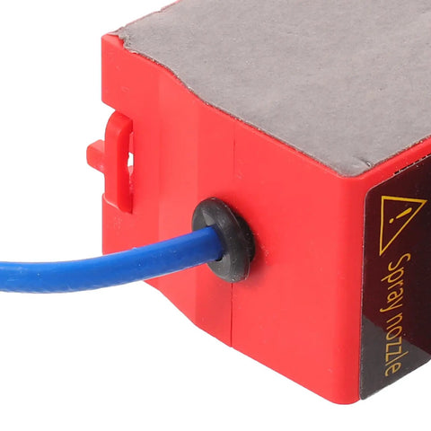Automatic Car Fire Extinguisher Mini Auto Fire Fighter With Badass Adhesive showing red casing and blue spray nozzle connection.