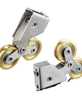 2 Pack Gutsy Sliding Door Rollers Heavy Duty Stainless Steel Cabinet Hardware Pantry Door Wheels for smooth sliding and durability.
