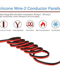 8 Gauge 2 Conductor Parallel Silicone Wire Red Black Ultra Flexible Extension Cable For LED Strip 20 Ft Spool with icons