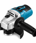 Hella Tough Corded Angle Grinder Designed For Badass Cutting Grinding And Polishing On Metal Wood Stone And Jade With Smooth Speed Control And Built In Cooling, showing detailed handle and front.