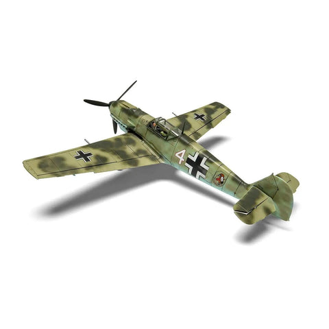 Messerschmitt Bf109E3 E4 Plastic Model Kit Set for Historic Warbirds Hobbyists and Collectors, top view in camo livery.