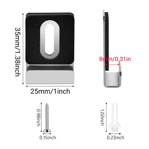 Close-up of 12 Pack Heavy Duty Stainless Steel Mirror Wall Mount Clips With Grippy Non Slip Safety Pads built tough, measuring 1.38x1 inch.