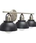 Dope Three Light Vanity Light With Shaded Globe Bulbs Metal Wall Mount In Matte Black With Brushed Nickel Accents