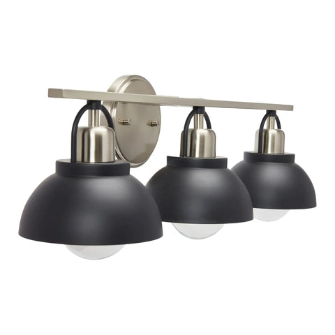 Dope Three Light Vanity Light With Shaded Globe Bulbs Metal Wall Mount In Matte Black With Brushed Nickel Accents