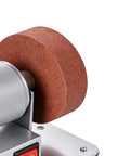 Close-up of Compact Mini Bench Grinder Featuring Rock Solid 100W Copper Brushless Motor Spinning At Ridiculous 6000 RPM.