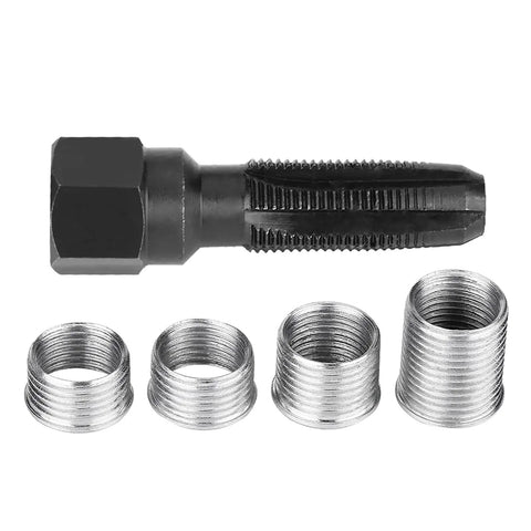 14mm By 1.25 Plug Thread Repair Kit With Heavy Duty Hardened Carbon Steel Tap And Four Inserts For Damaged Plug Threads