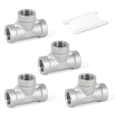 304 Stainless Steel Tee Pipe Fittings NPT Female Adapter 1 Quarter Inch X 1 Quarter Inch X 1 Quarter Inch Three Way Connector For Plumbing Heavy Duty Easy Install Corrosion Resistant 4 Pack