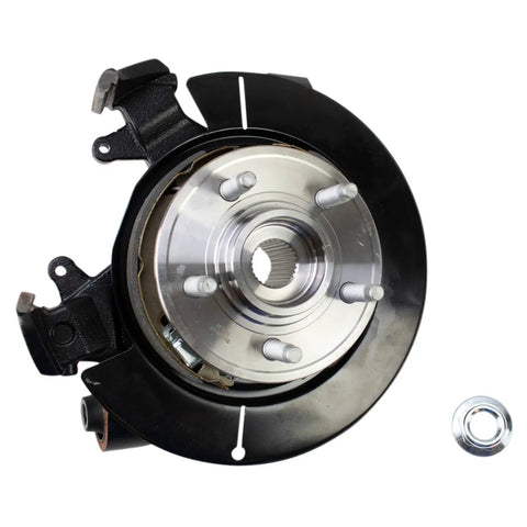 Professional Grade Complete Rear Wheel Bearing And Hub Assembly With Suspension Knuckle Pair showing rear knuckle hub with integrated bearing.