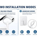 Installation modes of All-In-One Poolside Gear Organizer Set With Three Mesh Storage Bags, showing Velcro straps and adhesive hooks.