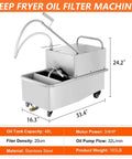 JHNKOJ Commercial Fryer Oil Filter Machine With Cart 55 Liter Deep Fat Filter Cart, stainless steel, 24.2 inches tall, 48L capacity.