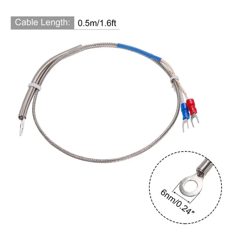 K Type Thermocouple Temperature Sensor Ring Probe, 6mm Stainless Steel Ring, 1.6ft Wire, 0 To 600C Range, close-up view