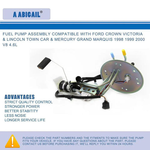 Straight Bolt On Fuel Pump Assembly Built Heavy Duty For A Slick Smooth Ride And Hassle Free Install Compatible With Ford Crown Victoria Lincoln Town Car Mercury Grand Marquis 1998 1999 2000 4.6L V8 Gas Engine Replaces XW1Z9H307AG, detailed view of assembly components.