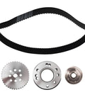 Hardcore Billet Gilmer Belt Drive Pulley Kit For Small Block Chevy 283 305 327 350 383 400 comprising black belt and chrome pulleys.